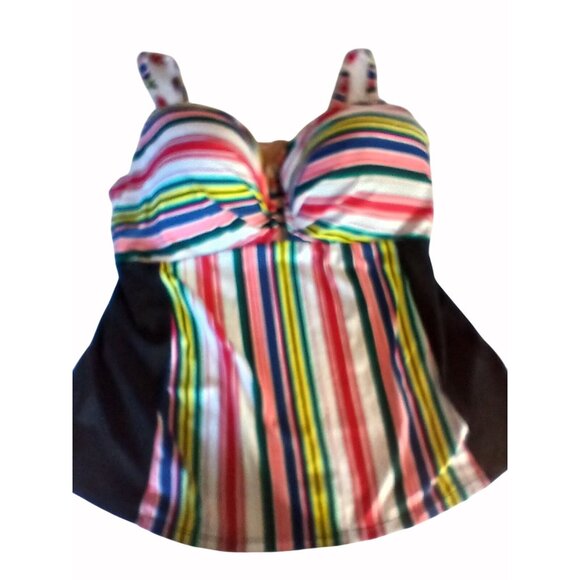 Swim Cacique Womens Tankini Swim Top Striped Multicolor Size 44DDD Padded Cups - Picture 1 of 11